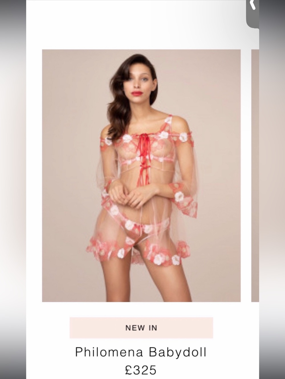 Agent Provocateur Philomena Sheer Babydoll in Coral Pink and White + Garters